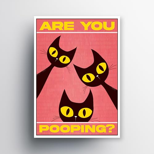 Image of Rekoframes are You Pooping Funny Bathroom Sign, Pink Cat Design Wall Art Poster, 8.2x11.5 Inches