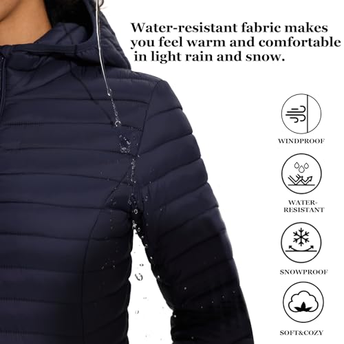 ZMC Packable Women Puffer Coat, Lightweight Puffer Jacket Women Water-Resistant Hooded Slim Fit Women Winter Coat4