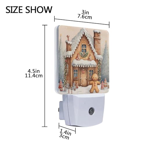Image of Christmas Gingerbread with House Night Lights 2 Pack Plug-in Wall Led Nightlight Auto Dusk-to-Dawn Sensor Lamps for Bedroom Kitchen Bathroom