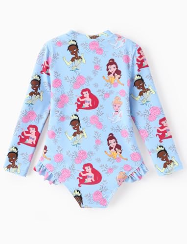 Image of Disney Frozen Stitch Princess Minnie Mouse Girls Swimsuit Long Sleeve Rashguard UPF 50 One Piece Bathing Suit Size 3M-13Y