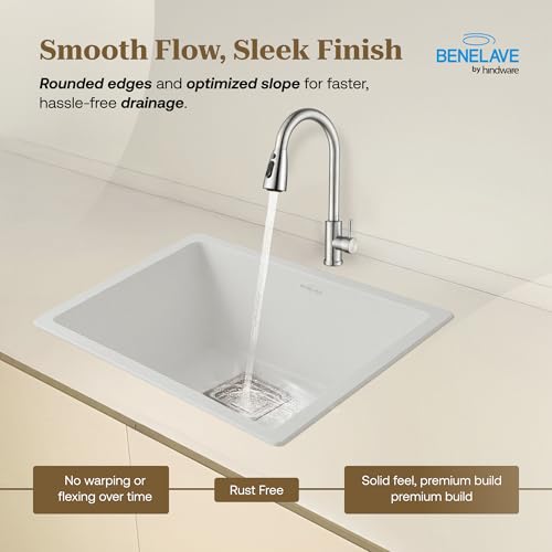 Image of Benelave by Hindware BLACP91006 Quartz Sink 21x18 for Kitchen | Single Bowl | Star Dust Color | Better Sound Absorption for Quieter Use | 7-year Manufacturer Warranty