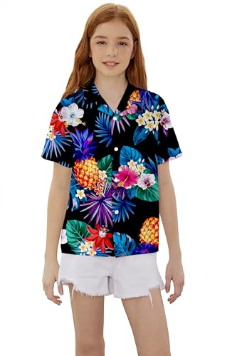 Image of SANGTREE Girls & Women's Hawaiian Shirts Button Down Short Sleeve Floral Tropical Shirt Beach Vacation Blouse Tops