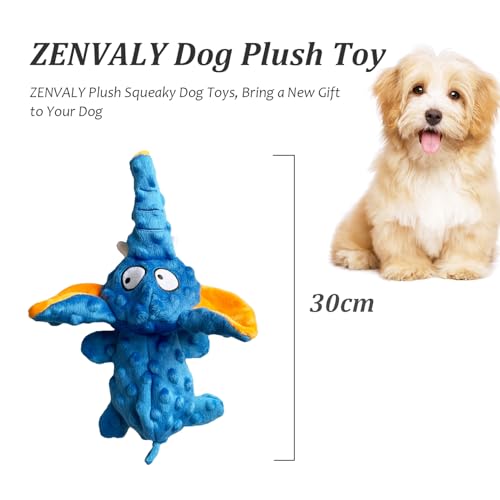 ZENVALY Hundespielzeug, Quietschende Spielzeug für Hund Quietschspielzeug, Hundespielzeug ohne Füllung, Plüschtier Hund Plüsch Sicher Kauspielzeug für Welpen Kleine Mittel Hunde, Elefant Blau