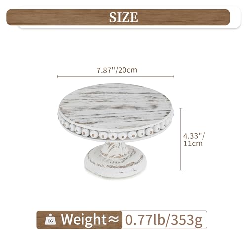 Hanobe Small Wood Cake Stand: White Cupcake Pedestal Stand 8 inch Dessert Display Riser Rustic Round Cakes Holder Tray Vintage Beads Wooden Plate for Wedding Birthday Decor by Hanobe - Used condition - Image 3