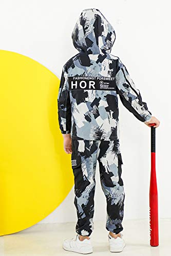 Rolanko Boys Lightweight Hooded Jacket And Jogger Pant Clothing Set Boys' 2 Pieces Camo Outfit Long Sleeve Tracksuit (Purple, 6-7) #TOP3