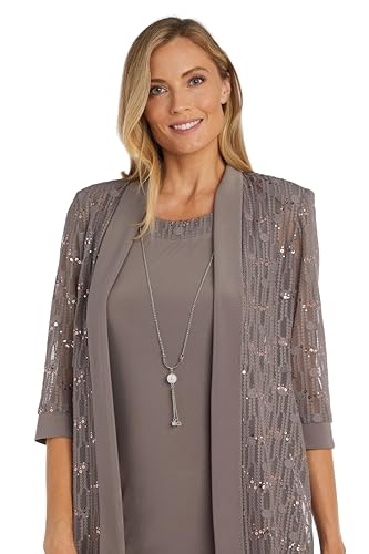 Image of R&M Richards Women's Sequin Lace Jacket & ITY Sheath with Necklace for Mother of the Bride, Cocktail Attire, Evening Wear