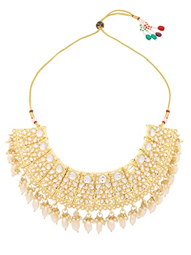 Image of Yellow Chimes Jewellery Set for Women Kundan Studded Beads Drop Choker Necklace Set with Earrings for Women and Girls