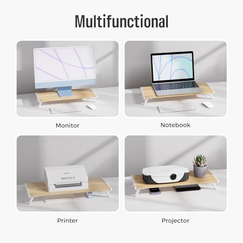 loukin Monitor Stand Riser for Desk, 22.4" x 8.3" Larger Computer Stand for Laptop, PC, Printer, Sturdy Desktop Computer Shelf with Non-Skid Rubber, Home Office, Natural Wood by loukin - Image 4
