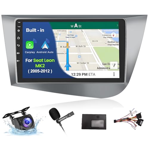 Inefala 2G+64G Android 15 Radio Coche para Seat Leon MK2 2005-2012 con Wireless Carplay Android Auto, 9' Pantalla Autoradio 2 DIN con GPS/WiFi/Bluetooth/RDS/FM/SWC Mic Cámara Visión Trasera