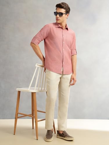 Image of Thomas Scott Men's | Solid | Premium Linen Blend | Spread Collar | Summer Wear | Long Sleeve | Shirts for Men
