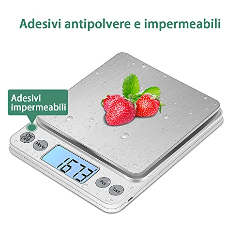 KUBEI grande dimensione 5kg/0.1g Bilancia digitale da cucina, Bilance Alimenti in acciaio inossidabile Tavolo di pesatura, USB Ricaricabile pesa in grammi e once