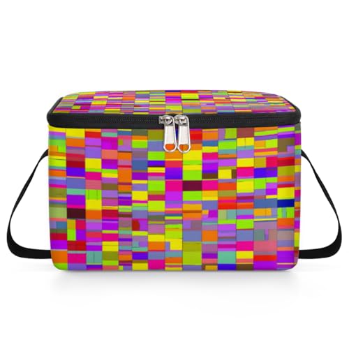 GzLeyigou Colorful Block Texture Lunch Bags for Women Men 9 Cans, Hot & Cold Food Delivery Bag Insulated Grocery Bag Insulated Lunch Box Geometric Style Cooler Bag for Office Work Picnic Beach