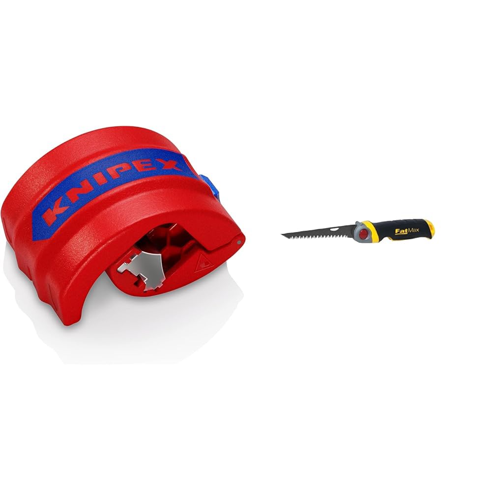 KNIPEX BiX Coupe-tube pour les tubes en plastique de Ø 20 à 50 mm 90 22 10 BK & STANLEY FATMAX Scie pour Usage Général - Découpe du Plâtre - 8 Dents/Pouce - Denture Triple Biseaux - 3 Angles de Bloc