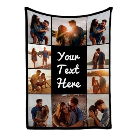 VEELU Custom Blanket with Photo,Customized Bed Blanket with 10 Pictures & Text for Mom Dad Mother's Day Father's Day Birthday Memorial Gifts Cover