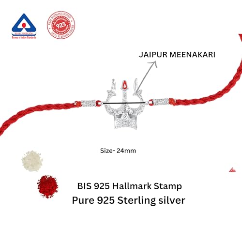 Image of ROOVI Pure 925 Sterling Silver Rakhi for Bhai with Roli Chawal