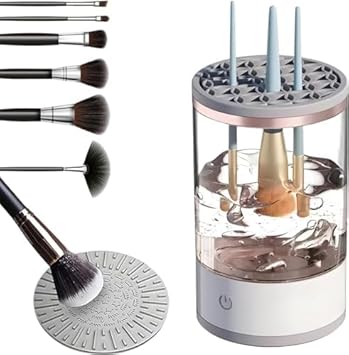H&D PIPALIYA Electric Makeup Brush Cleaner, Cosmetic Brush Cleaner Machine with Brush Clean Mat, Automatic Makeup Brush Cleaner, Multicolor Oak of 1