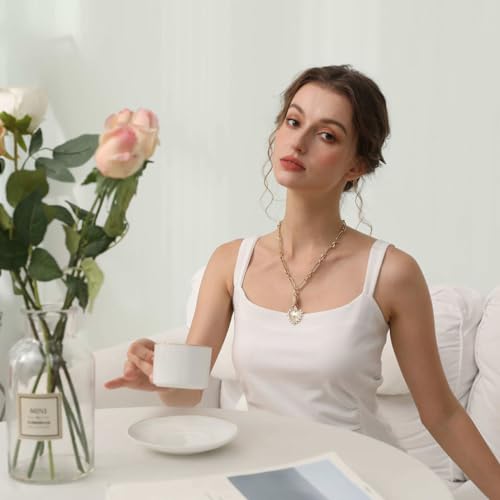 Chunky Gold Heart Necklaces for Women 18K Gold Plated Charm Necklace Sun Pendant Chain Jewelry.2