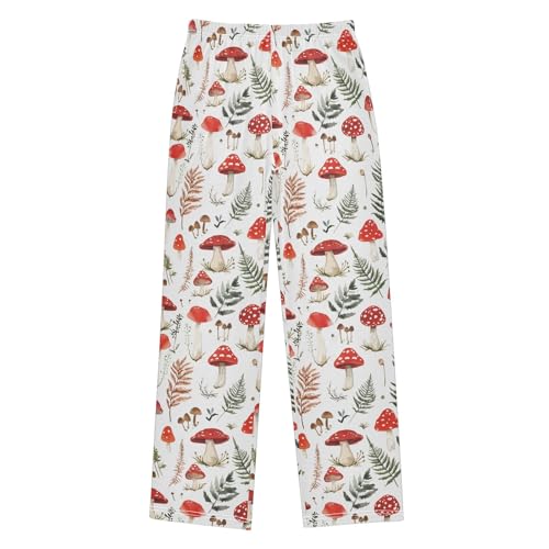 Pajama Pants Lounge Sleep PJ Bottoms Sleepwear Elastic Waist Drawstring S Mushrooms