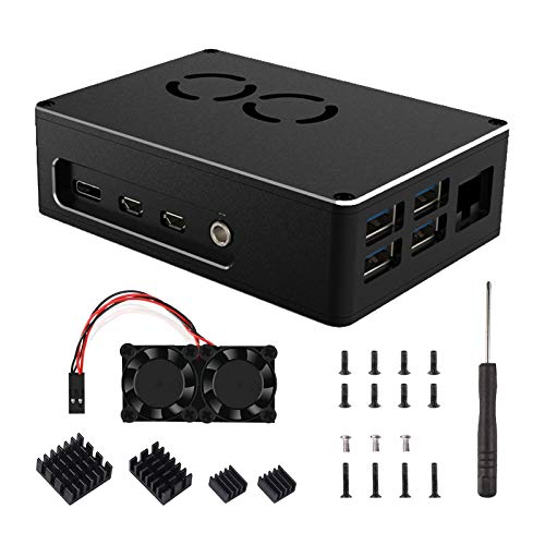 ALAMSCN Raspberry Pi 4 Metal Case, RPi 4 Aluminium Case Protective Shell with Dual Cooling Fan Heat Sink Fit for Raspberry Pi 4 Model B RPi 4B