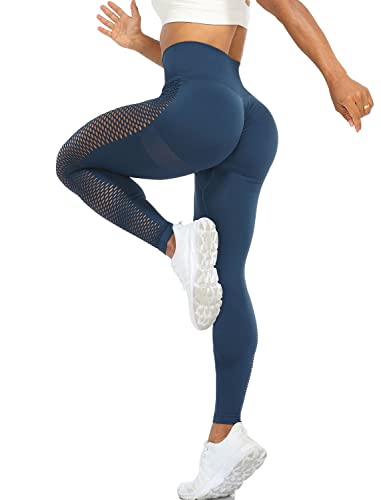 Yiarbid Mesh Leggings For Women High Waist Tummy Control Athletic Gym Running Yoga Workout Pants(A-Mesh 04#Blue,M) #TOP3
