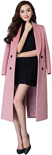Chickle Women's Lapel Collar Double Breasted Walker Long Wool Coat XS Pink