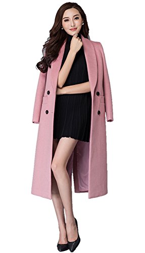Chickle Women's Lapel Collar Double Breasted Walker Long Wool Coat Xs Pink #TOP3