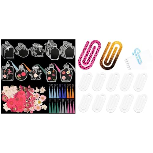 Joyclub Bundle of 20PCS Dried Flower Bookmark Kit and 12 Pcs Sublimation Blanks Bulk Acrylic Jumbo Paper Clips Bookmarks
