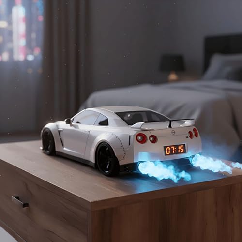 Image of Hyper Car Alarm Clock, Realistic Engine & Light Effects, Sports Car Ornament, Car Alarm Clock, with Crystal Clear LED Display Screen, for Interior Decoration and car Enthusiasts (White)