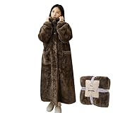 BestOnePlus W暖着る毛布 着るブランケット 冬 襟付 男女兼用 羊毛のように カシミヤ風合い 暖かい ふわふわ 吸湿発熱 防寒 保温 静電気防止 光触媒加工抗菌防臭 CICA保湿 リブ袖 柔らかい ボタン付き ポケット付き 丸洗い 節電 メンズ レディース ギフト 着丈112CM ブラウン