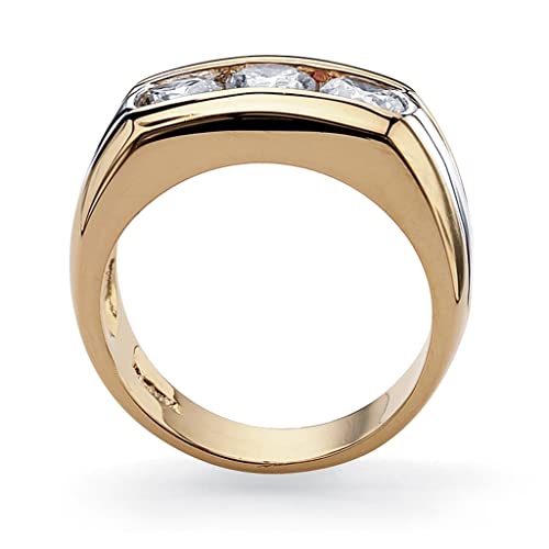 PalmBeach Men's Yellow Gold-plated Sterling Silver Round Cubic Zirconia Channel Set 3 Stone Ring Sizes 9-132