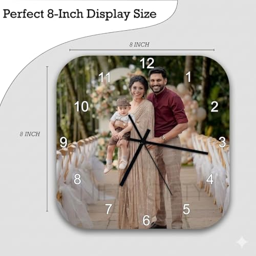 Image of Personalized Square Photo Wall Clock - Custom Photo Clock for Couple, Family, Brother & Sister | Customized Birthday, Anniversary & Raksha Bandhan Gift | Home & Office Wall Decor