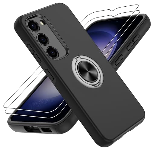 Gritup für Samsung Galaxy S23 Plus Hülle mit 2 Stück Schutzfolie Militärstandard Stoßfeste Handyhülle Robuste Fallschutz Schutzhülle 360 drehbare Metallhalterung Case für Galaxy S23 Plus Schwarz