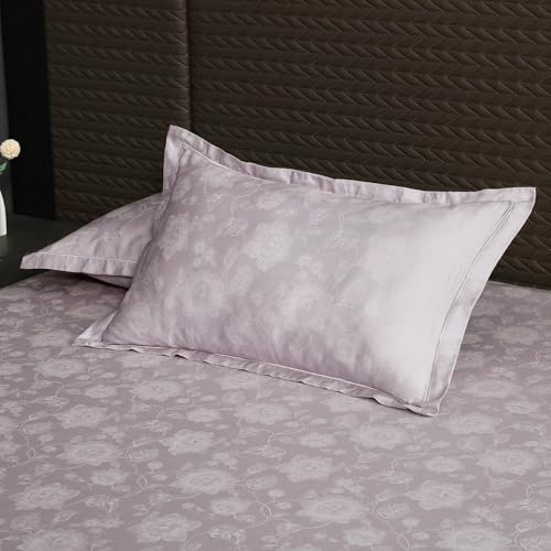 Image of Story@Home Long Staple Premium Cotton Compact Yarn Feel Glace Cotton Flatsheet Floral Printed King Size Double Bed Bedsheet with 2 Pillow Cover (108 inchx108 inch, Lilac) 500TC