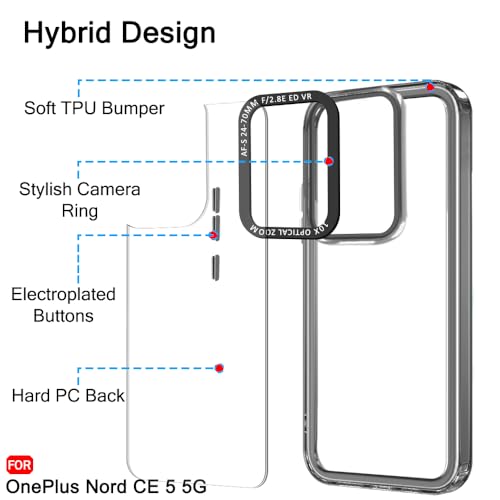 Image of TheGiftKart Hybrid Shockproof Back Cover Case for OnePlus Nord CE 5 5G | Stylish Camera Border | Electroplated Buttons | Crystal Clear Hard Back Cover Case (TPU & PC, Smoked Bumper)