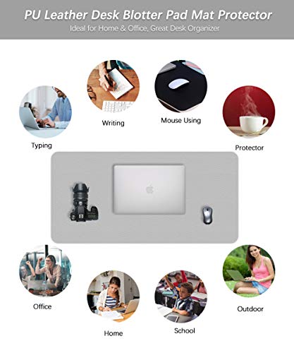 Image of Large Desk Mat Office Desk Pad 24 X 36 Inch PU Leather Desk Blotter Table Protector on Top of Desks Waterproof Desk Writing Cover Mousepad for Laptop Computer Gaming Keyboard Double Sides Gray /White