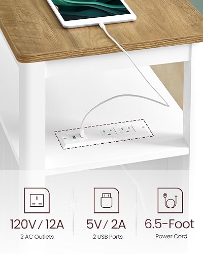 VASAGLE Side Table with Charging Station, Narrow Nightstand with 2 Drawers, Living Room End Table with Storage, for Small Spaces, Coastal Style, Rustic Walnut and Classic White ULET322T14 - Image 8