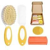 Baby Hair Brush and Comb Set, 4Pcs Baby Soft Bristles hairbrush Cradle Cap Brush Hair Comb for Newborns Toddlers Boys Girls (Yellow)
