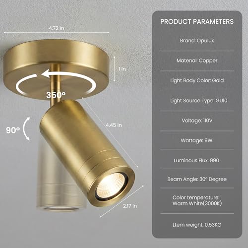 Image of Solid Copper Gold Dimmable Indoor Ceiling Spotlight Directional 9W