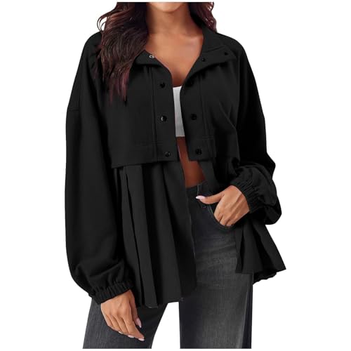Image of Shirts Jacket for Women Peplum Jackets for Women Dressy Casual Button Down Shacket Babydoll Blouses Tops Loose Coat