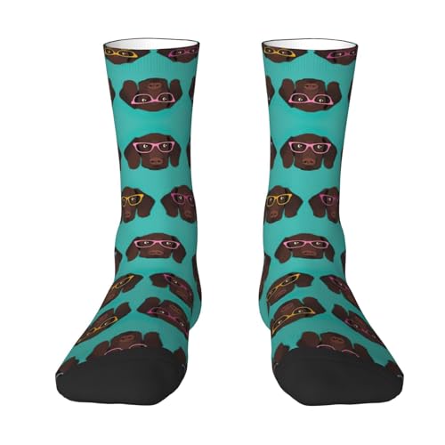 DURAGS Calcetines casuales unisex de color azul floral, calcetines deportivos a media pantorrilla para fitness y actividades al aire libre, Puntero alemán de pelo corto en gafas, Altoa única