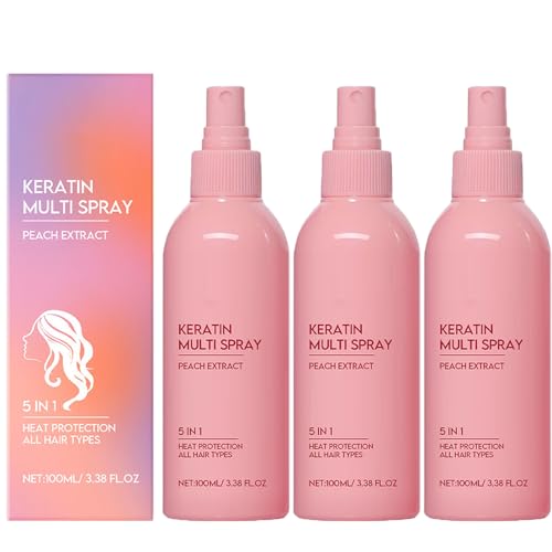 Leave de queratina en spray acondicionador, spray de cabello 5 en 1, reparación de cabello Mist 100ml, protección para pelos de tipos, suave y suavizado, anti frizz, fragancia duradera (3Pcs)