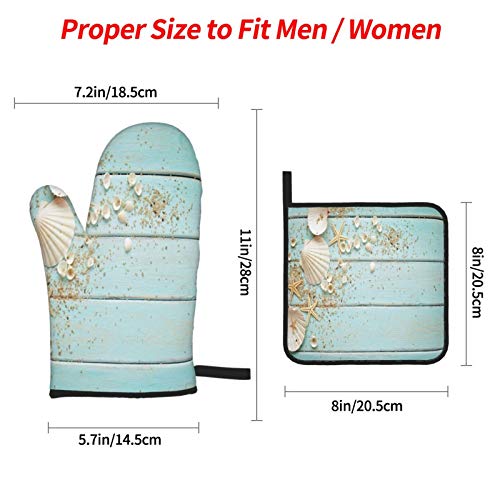 4-Piece Set Oven Mitts And Potholders, Sea Shell Beach Summer Starfish Board Baking Glove And Pot Holder For Cooking Bbq #TOP1