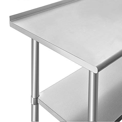 Image of ROCKPOINT Stainless Steel Table for Prep & Work with Backsplash 24x48 Inches, NSF Metal Commercial Kitchen Heavy Duty Table with Adjustable Under Shelf and Table Foot for Restaurant, Home and Hotel