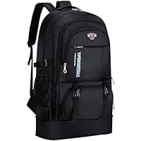 Wesoke 65L Wanderrucksack Schwarz, Erweiterbare Reise-Wander-Tagesrucksäcke, wasserdichter großer Campingrucksack für Herren Damen, faltbarer leichter Outdoor-Sportrucksack für Klettertouren