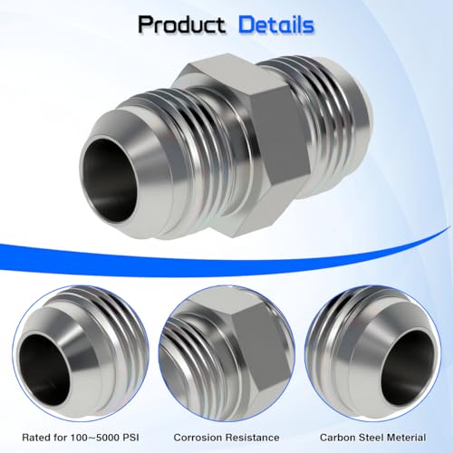 Image of 2403-06-06 Adapter Fitting 3 /8 inch Male JIC (9 /16 inch-18 thread) x 3 /8 inch Male JIC | SAE J514 Standard, Carbon Steel Flared Straight Tube Union Hydraulic Hose Connector (2 PACK)