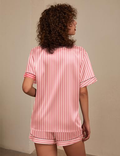 Image of Ekouaer Silk Pajama for Women Short Sleeve Satin Pj Set Two Piece Soft Sleepwear Loungewear S-XXL