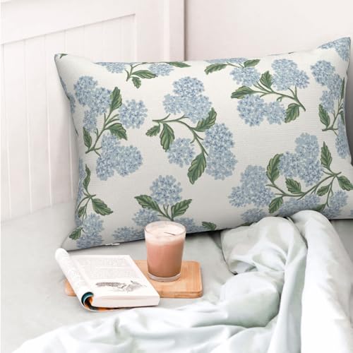 Image of AEIOAE Spring Pillow Covers 12x20 Inch Set of 2, Green Blue Hydrangea Flower Throw Pillows Case,Floral Summer Outdoor Seasonal Decorative Farmhouse Decor Cushion Covers for Home Sofa Bed Couch