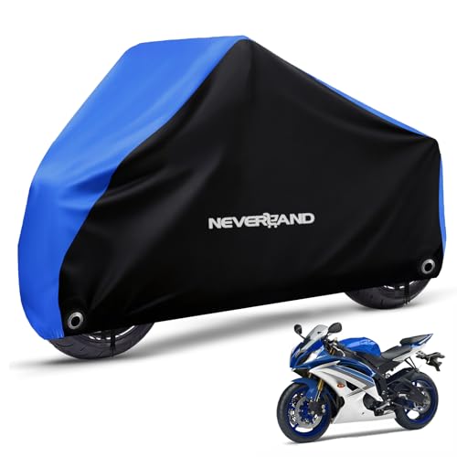 NEVERLAND Motorcycle Cover Waterproof Outdoor, Motorbike Dirt Bike Covers Heavy Duty Medium with Lock-Holes, Bandage, Storage Bag Compatible with Harley Davidson Kawasaki Yamaha Honda Grom (Up to 86”)