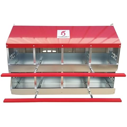 Duncan's Chicken Nesting Boxes - 8 Hole Metal Poultry Nest Box Wall Mount for Chickens, Hens, Ducks - Easy Egg Collection - Large Vented Holes - Fold Up Perches Cover