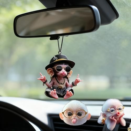 3 peças de enfeite fofo de macaco balançando, adorável decoração pendurada para espelho retrovisor de carro, chaveiros de macaco legal, porta-chaves de carro, pingente de mochila - presente engraçado